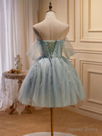 Light Green Tulle Beaded Short Prom Dress, Green Tulle Prom Dress Homecoming Dresses