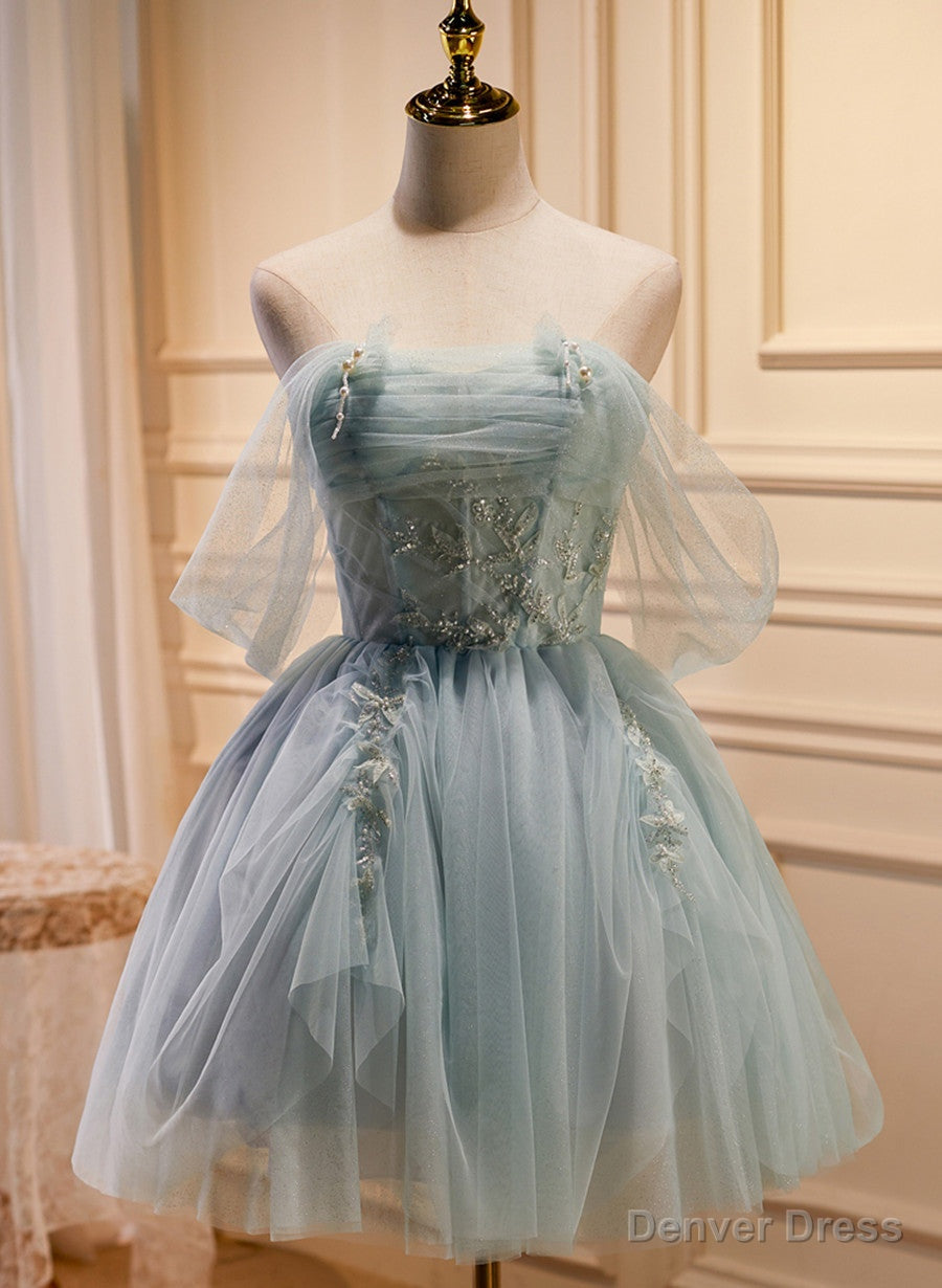 Light Green Tulle Beaded Short Prom Dress, Green Tulle Prom Dress Homecoming Dresses Main image