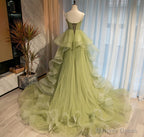 Light Green Tulle Layers Ball Gowns Wedding Prom Dress, Long Prom Dress