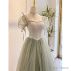 Light Green Tulle Long Evening Dress, Green Formal Dress Party Dress