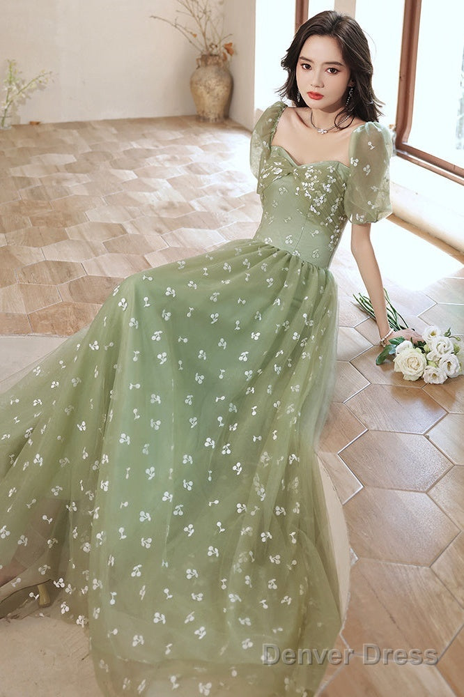 Light Green Tulle Long Formal Gown  Party Dresses, Green Evening Prom Dresses