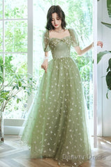 Light Green Tulle Long Formal Gown  Party Dresses, Green Evening Prom Dresses