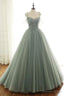 LIGHT GREEN TULLE LONG PROM DRESS, GREEN EVENING DRESS