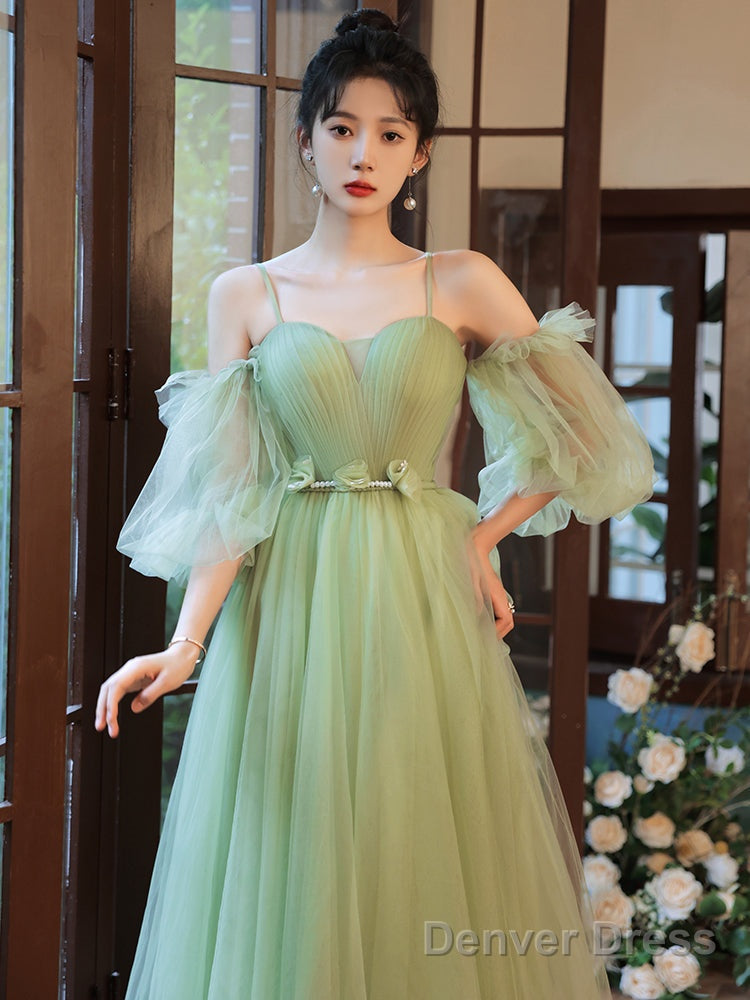Light Green Tulle Simple Sweetheart Prom Dress, Green Long Prom Dresses