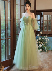 Light Green Tulle Simple Sweetheart Party Dresses, Green Long Prom Dresses