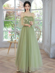 Light Green Tulle Straps A-Line Party Dress, Light Green Prom Dress Evening Dress