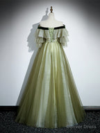Light Green Tulle with Lace A-line Long Party Dress, Light Green Evening Dress Prom Dress