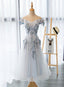 Light Grey Flowers Lace Off Shoulder Short Prom Dress, Light Grey Prom Dresses