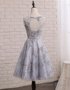 Light Grey Short Tulle With Applique Prom Dress, Beautiful Homecoming Dresses