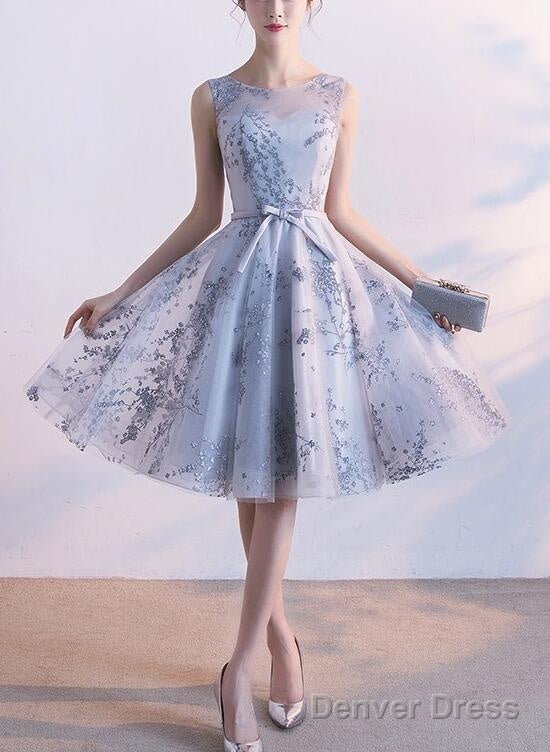 Light Grey Short Tulle With Applique Prom Dress, Beautiful Homecoming Dresses