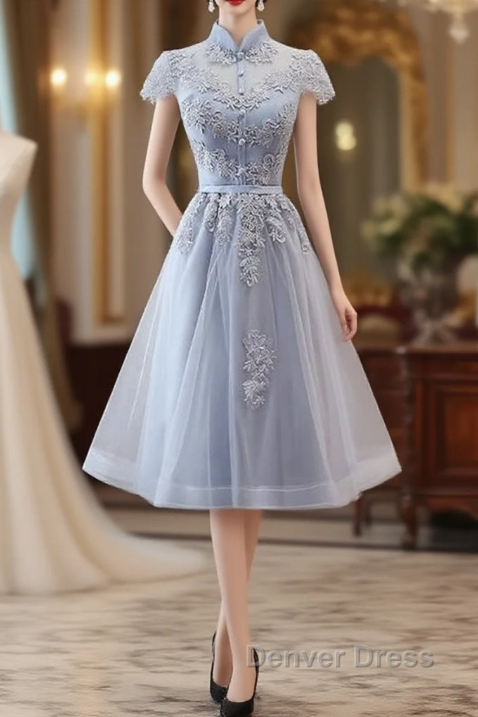 Light Grey Tulle With Lace Short Party Dresses Homecoming Dresses Main image