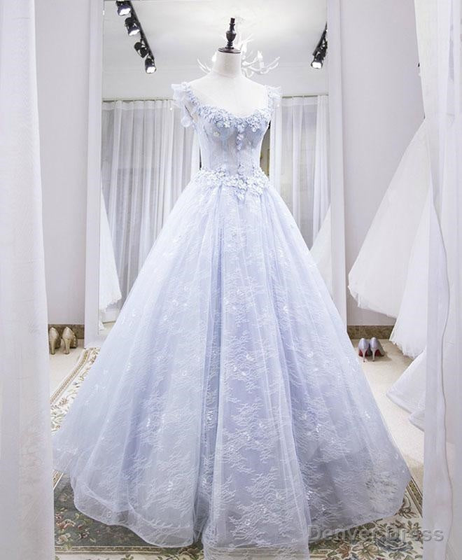 Light Lace Long Prom Dress, A Line Cap Sleeves Beaded Prom Dresses