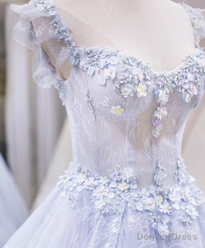 Light Lace Long Prom Dress, A Line Cap Sleeves Beaded Prom Dresses