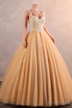 Light Orange Quinceanera Dresses Beaded Appliques A-line Tulle Long Ball Gowns Prom Dresses