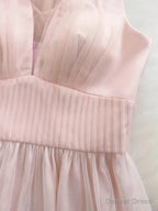 Light Pink A Line Halter Butterfly Appliques Tulle Prom Dress