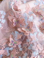 Light Pink A Line Halter Butterfly Appliques Tulle Prom Dress