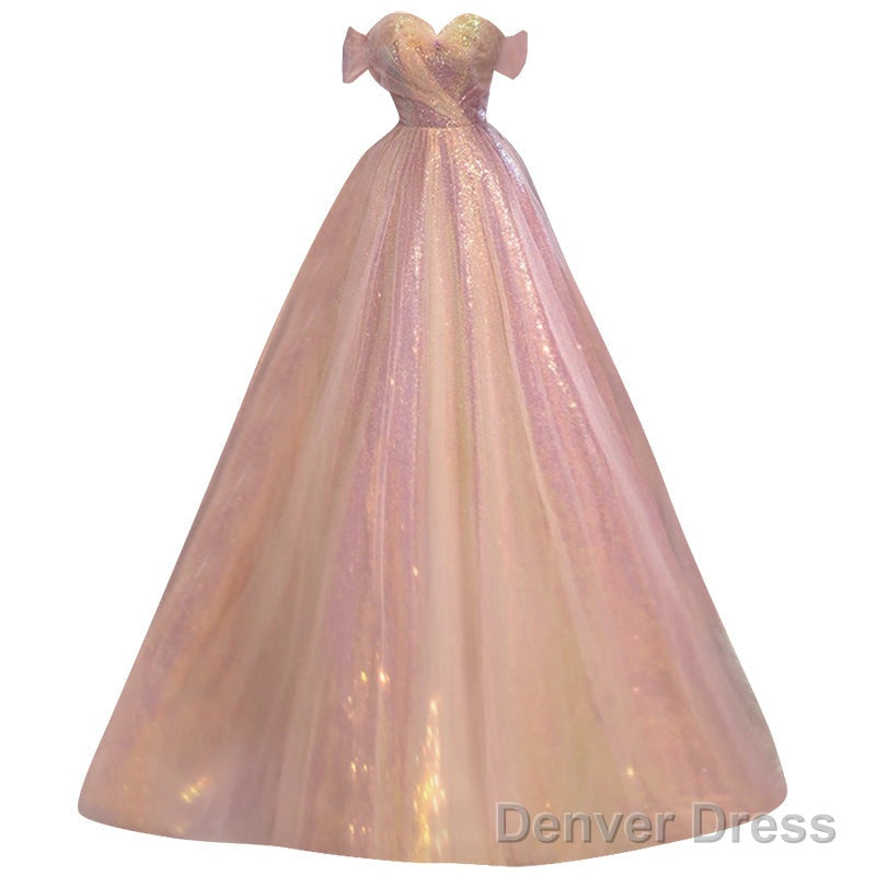 Light Pink And Sequins Sweetheart Long Prom Dress, Pink Prom Dresses