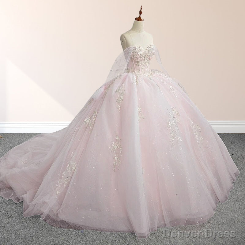 Light Pink Ball Gown Appliqued Quinceaera Dresses