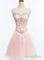 Light Pink Beaded Tulle And Lace Sweetheart Homecoming Dress, Pink Tulle Prom Dress