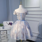 Light Pink Cute Short Tulle With Floral Lace Homecoming Dress, Short Prom Dress Graduation Dresses