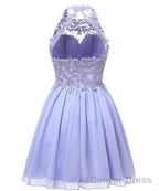 Light Pink Halter Chiffon Lace Applique Prom Dress, Handmade Prom Dresses