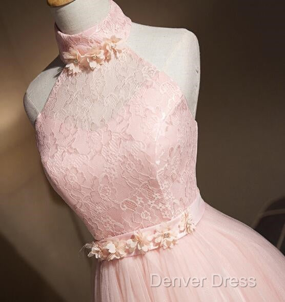 Light Pink Halter Tulle And Lace Lovely Knee Length Formal Dresses, Cute Party Dresses, Pink Prom Dresses Secondary image