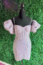 Light Pink Puff Sleeves Sequins Sheath Homecoming Dresses Cocktail