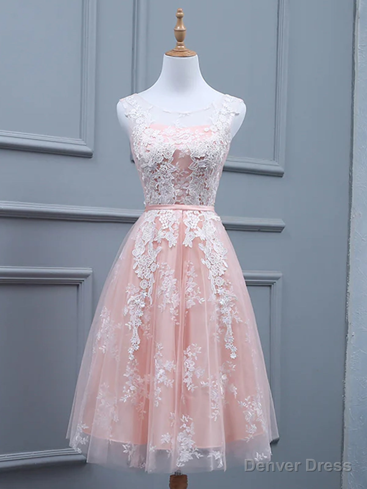 Light Pink Short Lace Prom Dresses, Light Pink Short Lace Graduation Homecoming Dresses Main image