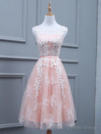 Light Pink Short Lace Prom Dress, Light Pink Short Lace Graduation Homecoming Dresses
