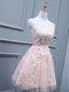 Light Pink Short Lace Prom Dress, Light Pink Short Lace Graduation Homecoming Dresses
