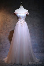 Light Pink Sweetheart Off Shoulder Prom Dress, Long Prom Dresses