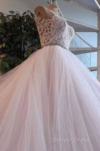 Light Pink Tulle Lace Long Prom Dress, Wedding Dresses