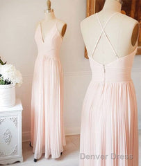 Light Pink V Neck Chiffon Long Prom Dress, Pink Evening Dress