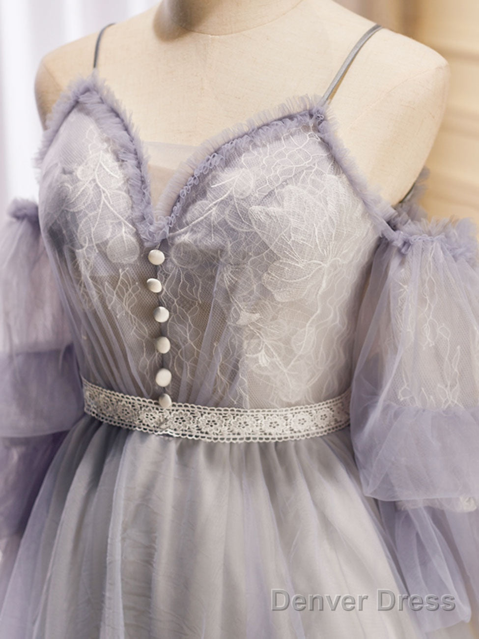 Light Purple A-Line Lace Tulle Short Prom Dress, Light Purple Homecoming Secondary image