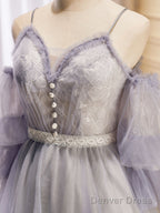 Light Purple A-Line Lace Tulle Short Prom Dress, Light Purple Homecoming