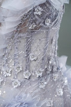 Light Purple A-Line Off-The-Shoulder Tulle Sequin Long Prom Dresses, Sweet Appliqu Beaded Evening Dresses