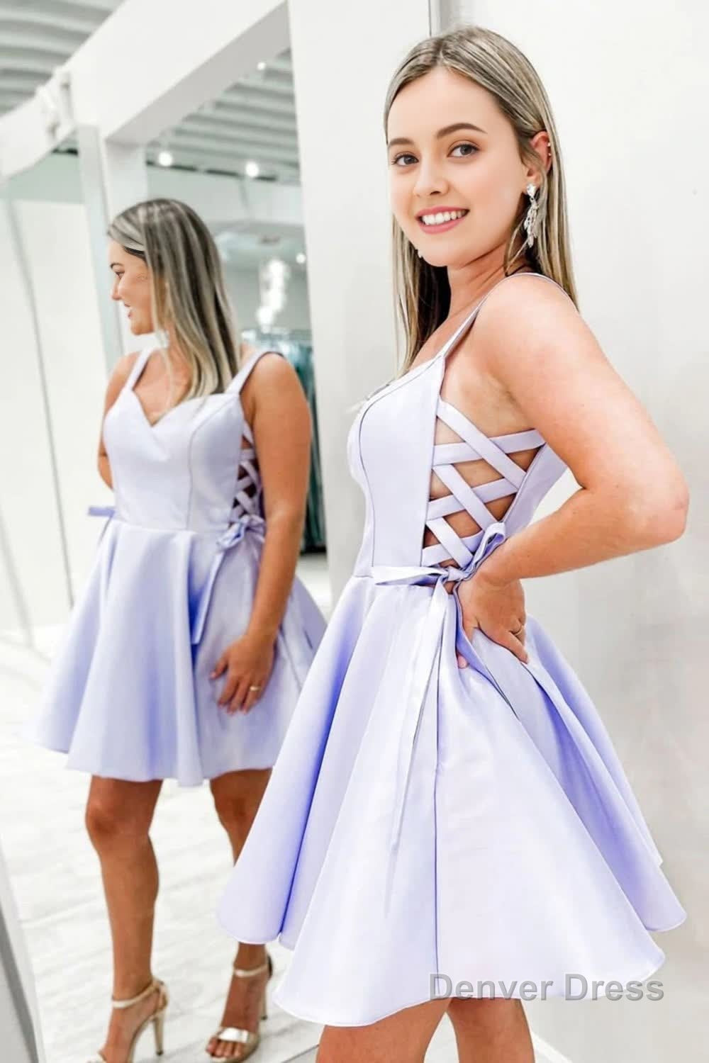 Light Purple A Line Straps Homecoming Dresses Main image