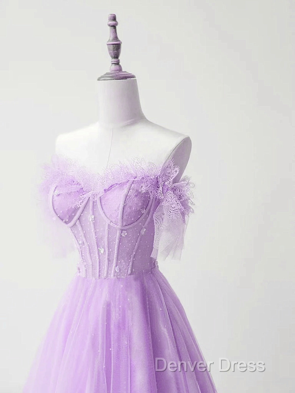 Light Purple A-Line Sweetheart Tulle Formal Dresses, Light Purple Long Prom Dresses