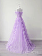 Light Purple A-Line Sweetheart Tulle Formal Dresses, Light Purple Long Prom Dresses