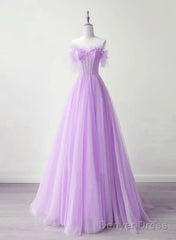 Light Purple A-Line Sweetheart Tulle Formal Dress, Light Purple Long Prom Dress