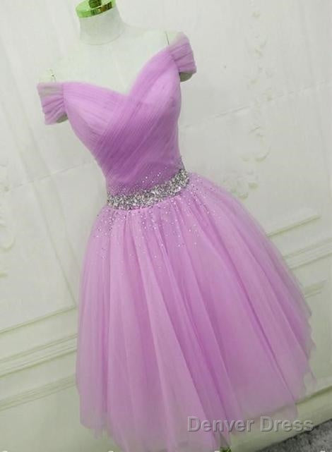 Light Purple Beaded Cute Tulle Homecoming Dresses Main image