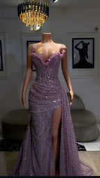 Light Purple High Split Prom Dress, Sweetheart Mermaid Prom Dress, Elegant Dresses For Wedding