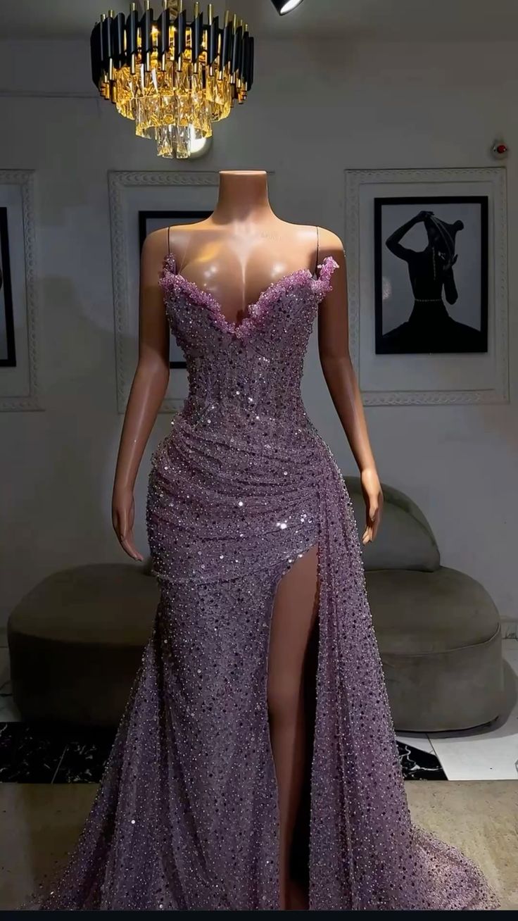 Light Purple High Split Prom Dress, Sweetheart Mermaid Prom Dress, Elegant Dresses For Wedding