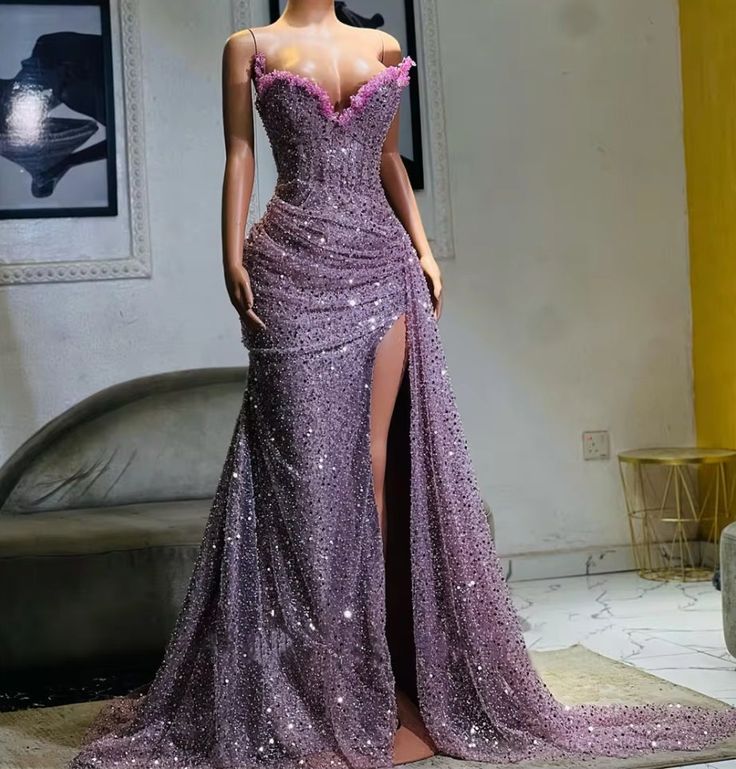 Light Purple High Split Prom Dress, Sweetheart Mermaid Prom Dress, Elegant Dresses For Wedding Main image