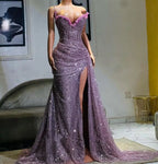 Light Purple High Split Prom Dress, Sweetheart Mermaid Prom Dress, Elegant Dresses For Wedding