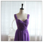 Light Purple Cap Sleeves Long Sleeves Backless Chiffon Prom Dress, Purple Bridesmaid Dresses