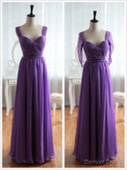 Light Purple Cap Sleeves Long Sleeves Backless Chiffon Prom Dress, Purple Bridesmaid Dresses