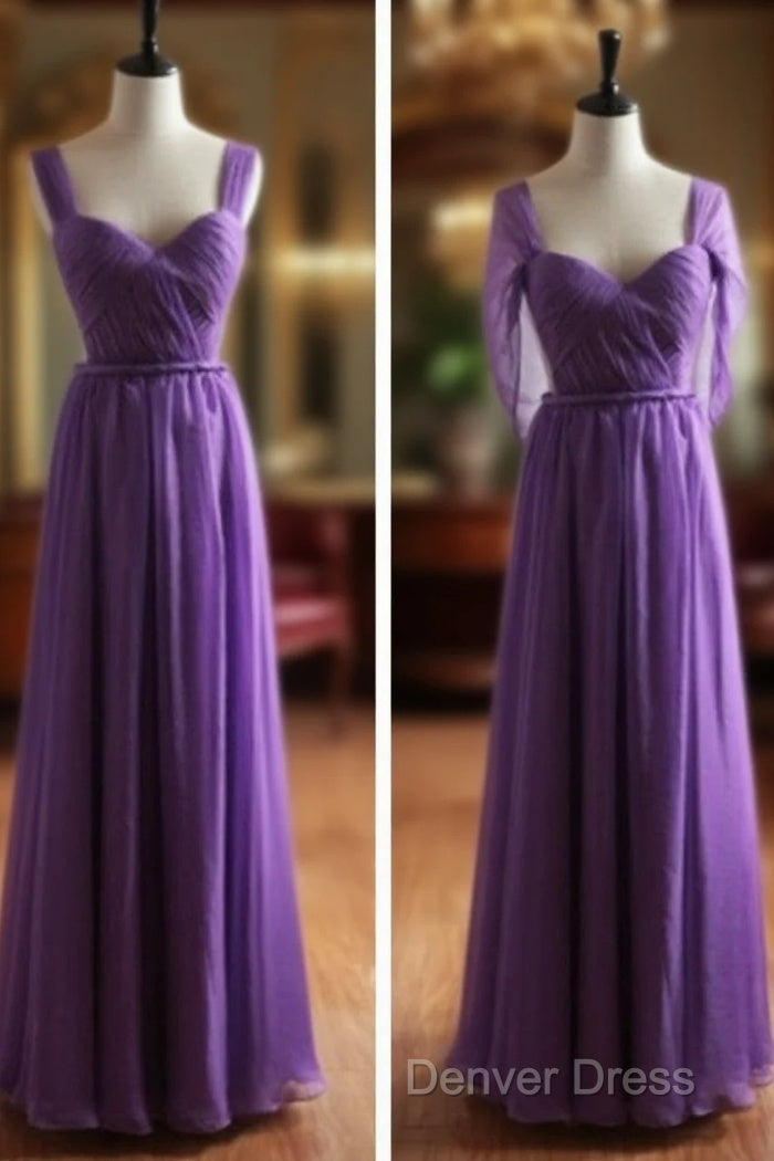 Light Purple Cap Sleeves/Long Sleeves Backless Chiffon Prom Dresses, Purple Bridesmaid Dresses Main image