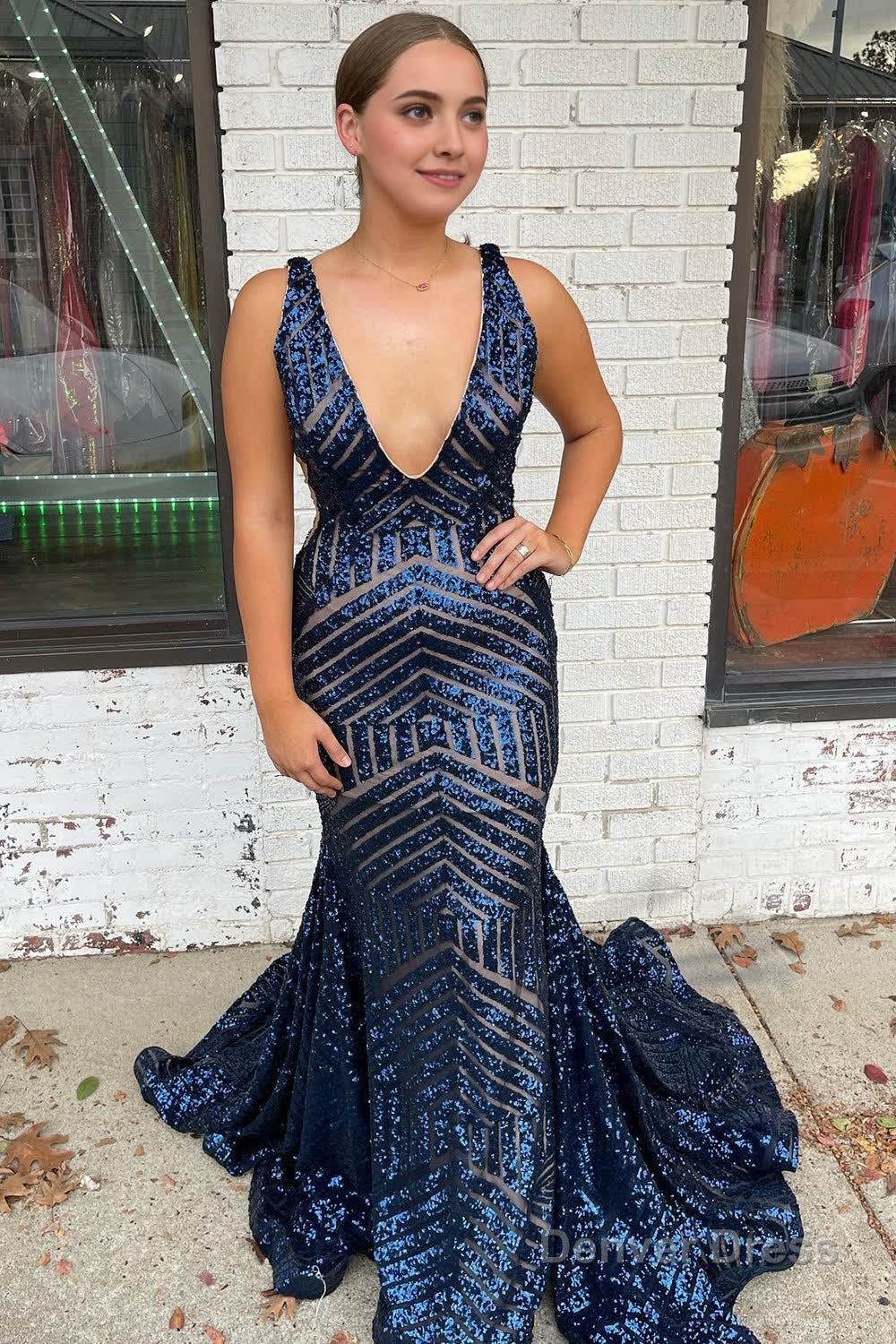 Light Purple Deep V Neck Sequin Mermaid Prom Dresses