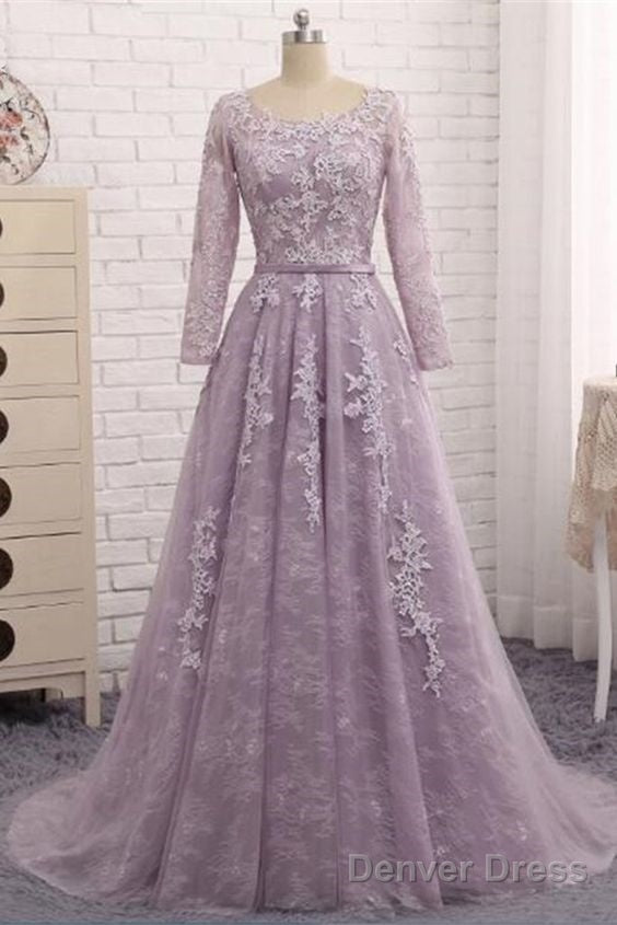 Light Purple Evening Dress Formal Party Gown,Round Collar Lace Prom Dress Main image